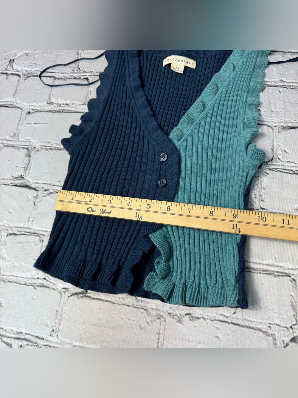 Aeropostale Colorblocked Ruffle Button-Up Ribbed Knit Cropped Tank Top Size XS - Picture 6 of 9